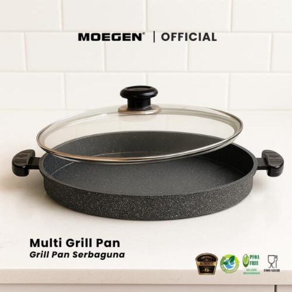 MOEGEN Multi Grill Bulgogi Pizza Roaster BBQ 32cm Granite Series + Glass Cover 01/02