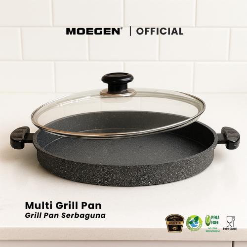 MOEGEN Multi Grill Bulgogi Pizza Roaster BBQ 32cm Granite Series + Glass Cover 01/02