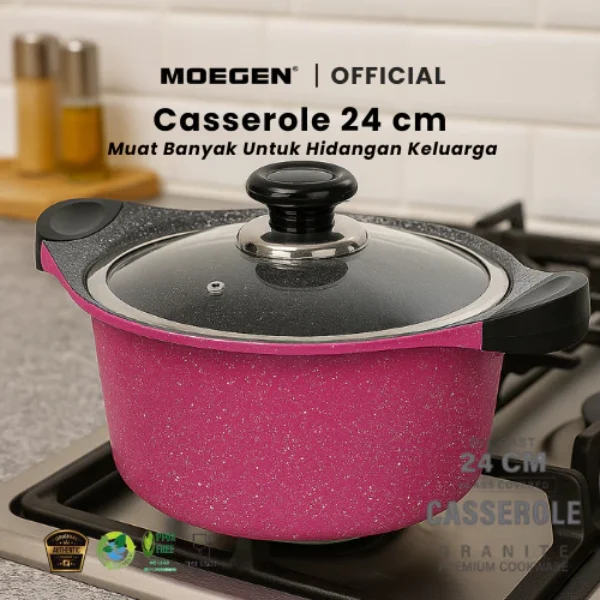 MOEGEN Casserole / Stock Pot 24cm Granite Series + Glass Cover