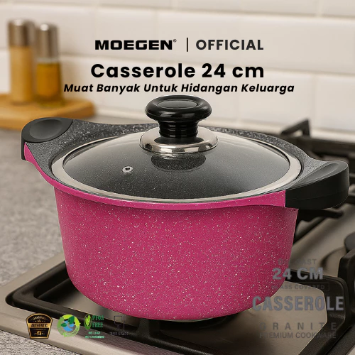 MOEGEN Casserole / Stock Pot 24cm Granite Series + Glass Cover