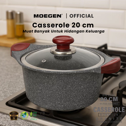 MOEGEN Casserole / Stock Pot 20cm Granite Series + Glass Cover