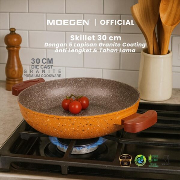 MOEGEN Skillet 30 cm Granite Coating Anti Lengket + Glass Cover