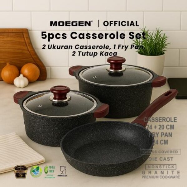 MOEGEN Casserole 5 PCS Granite Series 20+24 cm & Fry Pan 24 cm