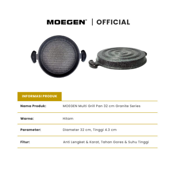 MOEGEN Multi Grill Bulgogi Pizza Roaster BBQ 32cm Granite Series + Glass Cover 01/02