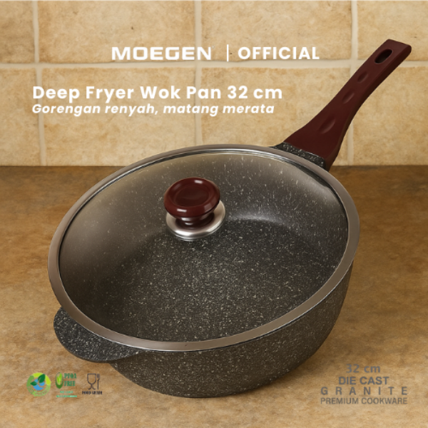 MOEGEN Deep Fryer Wok Pan 32 cm Granite Series Anti Lengket