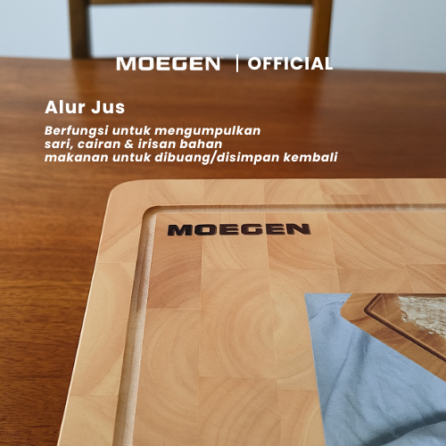MOEGEN Cutting Board / Talenan Kayu Rubber Wood Dengan Alur Jus / Kompartemen - Gambar 5