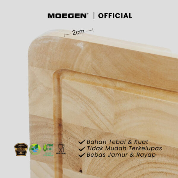 MOEGEN Cutting Board / Talenan Kayu Rubber Wood Dengan Alur Jus / Kompartemen