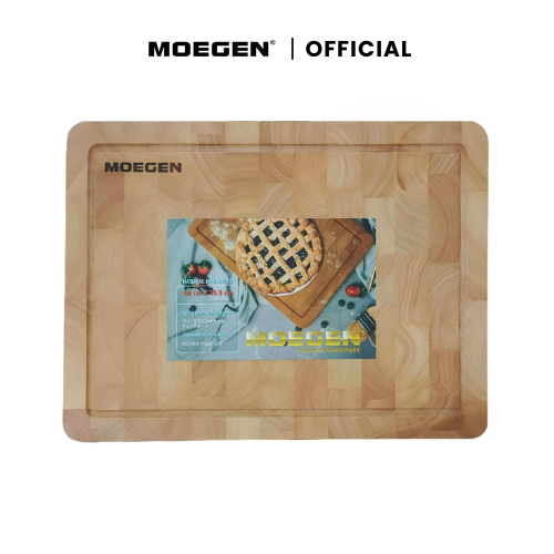 MOEGEN Cutting Board / Talenan Kayu Rubber Wood Dengan Alur Jus / Kompartemen - Gambar 4