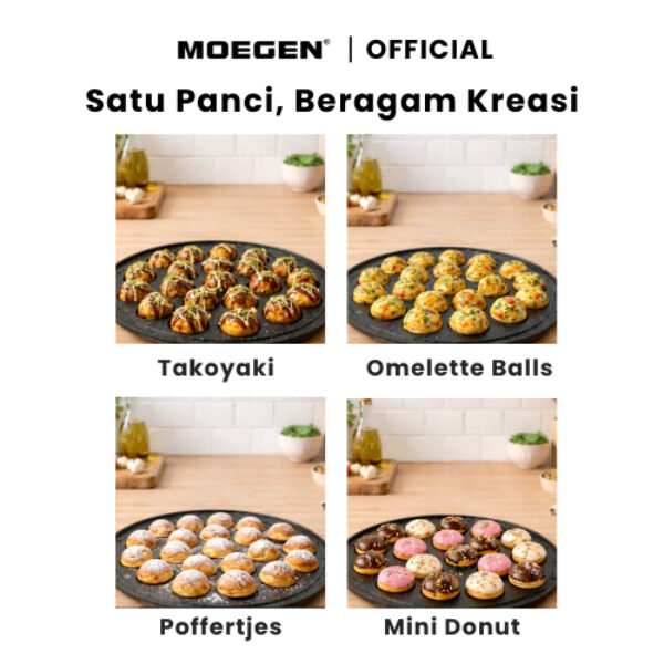 [BARU] MOEGEN 18 Holes Takoyaki Pan Granite Series + Glass Cover