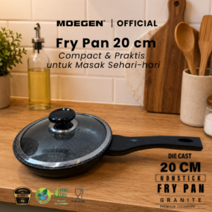MOEGEN Fry Pan 20 cm Granite Series Anti Lengket Anti Lengket Penggorengan Serbaguna Dengan Lapisan Granit Plus Tutup Kaca